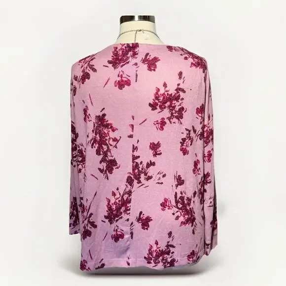 A.N.A. Mandy Sweater Floral Ruby Women’s Size 1X Shoulder Buttons - Picture 3 of 10